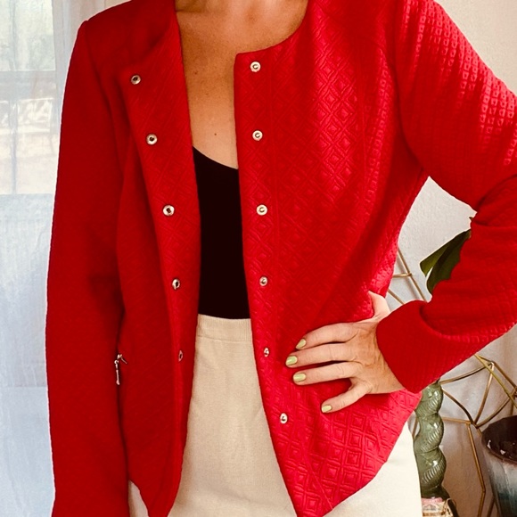 Chico’s Quilted Red Jacket Zipper Pockets Size Small Like New - Picture 6 of 16